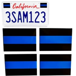 Riley Express Aluminum Thin Blue Line Sticker Emblems | in Support of Police Officers and Law Enforcement | 4 Pack Line License Decals (1.5” x 1”) Perfect for Cars and Trucks