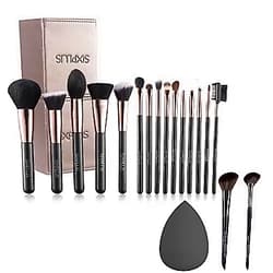 SIXPLUS 17Pcs Professional Makeup Brushes with One Black Makeup Sponge