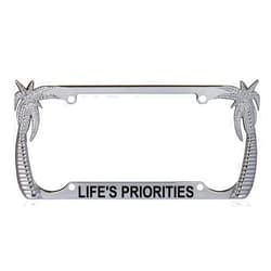 Custom Brother Life's Priorities Palm Tree Design Quality Chrome Metal Car SUV Truck License Plate Frame t92