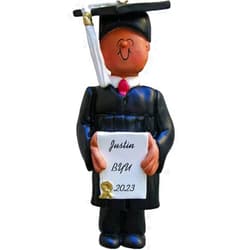 Calliope Designs Graduate Class of 2024 Male African American Personalized Christmas Ornament - Handpainted Resin - 4.5