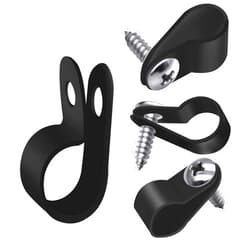 mankk 100PCS 3/8 Inch Rope Light Clips P-Style Mounting Clips Plastic Cable Clamps with Compatible Stainless Steel Pan Head Phillips Screws for Wire Management M-032-BK-LS