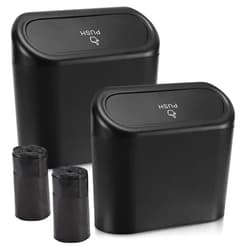 Accmor Car Trash Can with Lid, Mini Auto Dustbin Garbage Organizer Holder 2 Packs, Automotive Storage Container Bin with 2 Rolls of Bags for Vehicle, Home, Office