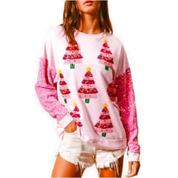 Lordree Women Sequin Christmas Sweatshirt Sparkle Xmas Crew Neck Pullover Top Funny Graphic Oversized Shirts Ugly Sweaters