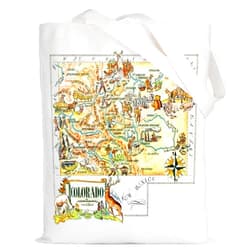 LEVLO Fun State Map Of Colorado Tote Bag Colorado Travel Souvenir Gift 1940’s Colorado Cartoon Illustration Shoulder Bag