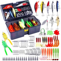 PLUSINNO 201pcs Fishing Accessories Kit, Fishing Tackle Box with Tackle Included, Fishing Hooks, Fishing Weights, Round Split Shot，Fishing Gear for Bass, Trout, Catfish