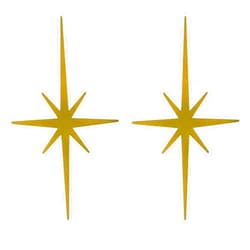 Abvsdu 2 Pcs Cast Iron Starburst Wall Decor 8 Pointed Atomic Stars - Premium Mid Century Modern Decor, Retro Home Decor Accents, Metal Stars Wall Art - Luxurious Golden Finish