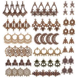 SUNNYCLUE 1 Box 64Pcs Assorted Chandelier Connector Charms Tibetan Style Antique Bronze Flower Dream Catcher Charm Earring Findings Loops Vintage Linking Connectors Charm for Jewelry Making Charms