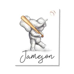Stupell Industries Elephant Baseball Player Personalized Canvas Wall Art by Ziwei Li
