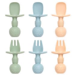 Eascrozn Baby Spoons and Forks Feeding Set, 6 Pack Silicone First Stage Self Feeding Toddler Utensils, BPA Free, Baby Led Weaning Supplies for Training Spoons