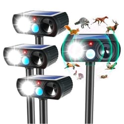 JahyElec 2025 4Pack Ultrasonic Animal Repellent Outdoor Solar Animal Repeller witht Motion Sensor&LED Strober Ligh Cat Deterrent Outdoor Deer Repellent Device to Scare Fox Dog Raccoon Squirrel Skunk Rabbit
