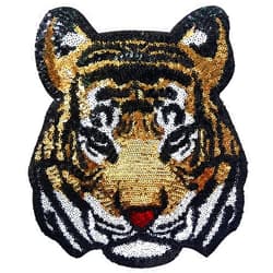 Locomo Large Sequin Tiger Head Iron On Patch Sew On Patch Sparkling Bengal DIY Applique Motif for Kid Adult Clothing Jacket Backpack Decoration