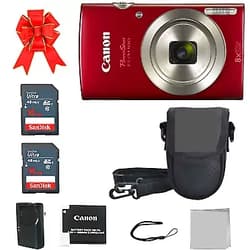 CRYSTAL FLASH SALES Canon PowerShot ELPH 180 Digital Camera + 2X 16GB Memory Card + A Premium Camera Case (Red)