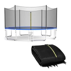 Giantex Trampoline Safety Net, 8 10 12 14 15 16Ft Weather-Resistant Replacement Enclosure Net for Round Frame, with Double-Headed Zippers, Protection Buckles & Enhanced Hook, Poles Not Included