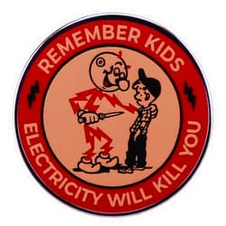 KEWJYUE Remember Kids Electricity Will Kill You Brooch Pin Badge Reminder Warning Brooch Warning Danger Sign Enamel Pins Funny Metal Lapel Pin Badge for Backpacks Clothes Bags Jackets Hat Jewelry DIY Decor