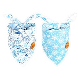 CROWNED BEAUTY Winter Dog Bandanas Reversible Small 2 Pack, Frost Paws Set, Blue Plaid Adjustable Triangle Snowflakes Holiday Scarves for Dogs Cats Boy Girl Pets DB146-S