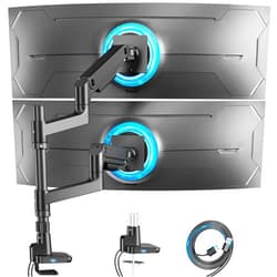 ARES WING Dual Monitor Arm for Ultrawide Heavy Duty Curved Monitor Stacking, Fits 17-49 Inch, Vertical Gas Spring Double Monitor Mount with USB, Adjustable Dual Monitor Mount for Desk, Black