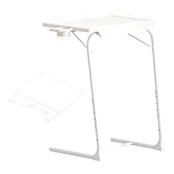 Japard Adjustable TV Tray Table on Bed Sofa, Foldable Portable Bedside Dinner Table with Cup Holder, Adjust 6 Height & 3 Tilt Angle (White - 1 pc)