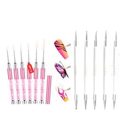 SAVILAND 6pcs Nail Art Liner Brushes & 5pcs Multi-Size Dotting Tools Set - Nail Brush Gel Polish Painting Nail Art Design Brushes Pen with Crushed Diamond Rhinestone Handle for Pulling Lines