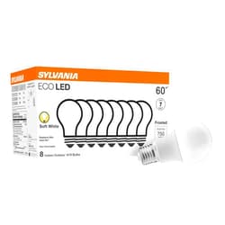 LEDVANCE SYLVANIA ECO LED Light Bulb, A19 60W Equivalent, Efficient 9W, 7 Year, 750 Lumens, 2700K, Non-Dimmable, Frosted, Soft White - 8 Count (Pack of 1) (40821)