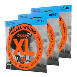 D'Addario Guitar Strings - XL Nickel Electric Guitar Strings - EXL110-3D - Perfect Intonation, Consistent Feel, Reliable Durability - For 6 String Guitars - 10-46 Regular Light, 3-Pack