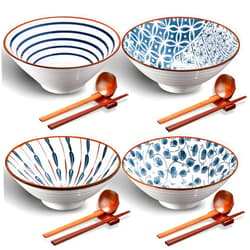 Zopeal Ceramic Ramen Bowl Set of 4 40 Ounce Japanese Large Ramen Bowls with Chopsticks and Spoons and Racks Ceramic Ramen Asian Soup Bowl Stand for Udon Soba Pho Asian Noodles Soup Ramen Salad Pasta