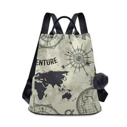 ALAZA Vintage World Map Globe Compass Retro Backpack Purse for Women Anti Theft Fashion Back Pack Shoulder Bag
