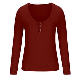Generic Underscrub Long Sleeve Women Ribbed Button Down Blouses Solid Color U Neck Slim Fit Tops Fall Winter Warm Undershirt