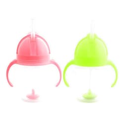 Munchkin® Any Angle™ Weighted Straw Trainer Cup with Click Lock™ Lid, 7 Ounce, 2 Pack, Pink/Green