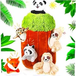 Skylety 7 Pieces Dog Squeaky Toys Squeaky Hide and Seek Activity Puppy Chew Toys Plush Dog Toy Plush Stuffing Woodland Friends Burrow Stuffing with Squeakers for Small Medium Dogs Puppy Pets