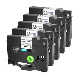 SuperInk 5 Pack Compatible for Brother HSe-221 HSe221 HS-221 HS221 8.8mm Black on White Heat Shrink Tube Label Tape use in PT-D210 PT-D400 PT-E300 PT-E500 PT-P750WVP Label Maker (0.34''x 4.92ft)