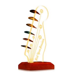 CoolGift Mart Light Up Guitar Pick Holder, Acrylic Electric Guitar Headstock Shaped Pick Holder with Wooden Base for Picks Storage and Display, Guitar Accessories Gift for Guitar Players Guitarists