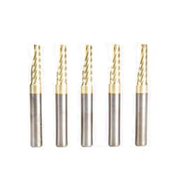 Amana Tool 51377-Z-5 5-Pack CNC SC Spiral O Single Flute Aluminum Cutting 1/4 D x 3/4 CH x 1/4 SHK x 2 Inch Long Up-Cut ZrN Coated Router Bits withMirror Finish