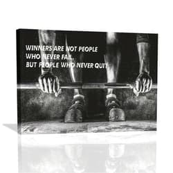 SweetFox Black and White Gym Wall Art Cool Fitness Workout Sign Poster Pictures Wall Decor Weightlifting Inspirational Quotes Canvas Painting Prints Artwork Framed for Bedroom Living Room 16L