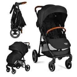 BABY JOY Baby Stroller, High Landscape Infant Carriage Newborn Pushchair with Foot Cover, Cup Holder, 5-Point Harness, Adjustable Backrest & Canopy, Suspension Wheels, Easy One-Hand Fold (Black)