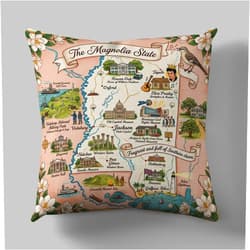 DECOPOW Vintage Mississippi Map Pillow Cover - Retro Magnolia State Fragrant and Full of Southern Charm Throw Pillow Cover Only 18x18, Cotton Linen