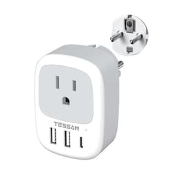 TESSAN Type E F Plug Adapter USB C, TESSAN Germany France Power Adaptor, Schuko Outlet with 3 USB Ports, Travel Plug for US to Europe EU Spain Iceland Korea Greece Russia German French