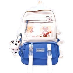 AESO Cute Backpacks for School Kawaii Backpack Aesthetic Backpack Kawaii Accessories with Milk Cow Plush Pin Pendant Blue