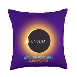 New Hampshire Total Eclipse Gear SLW 04/08/24 Colebrook NH Total Solar Eclipse 04/08/24 New Hampshire Throw Pillow, 18x18, Multicolor