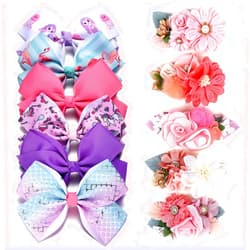 Fsmiling 5 Inch Hair Bows for Girls Boutique Ribbon Artificial Floral Hair Bow Clips Hair Accessory for Girls Taylor Swift Mexican Fiesta,11pcs