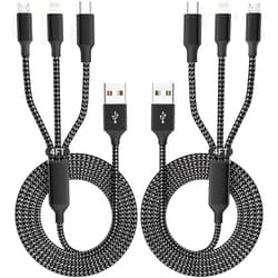 IDISON Multi Charging Cable(2Pack 4FT), 3 in 1 Charger Cable Nylon Braided Multiple USB Cable Universal Charging Cord with Type-C, Micro USB and IP Port for Cell Phones and More