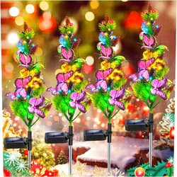 LCHPMY 4 Pack Solar Christmas Tree, Outdoor Solar Christmas Decorations,Garden Waterproof Stake Lights, for Holiday Yard Front Porch Pathway Graveyard Cemetery Garden Patio Decor