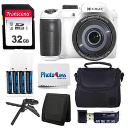PHOTO4LESS Kodak PIXPRO AZ255 Digital Camera (White) + Point & Shoot Camera Case + Transcend 32GB SD Memory Card + Rechargeable Batteries & Charger + USB Card Reader + Table Tripod + Accessories