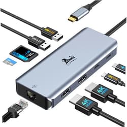 LIONWEI USB C Hub to Dual HDMI Docking Station with Ethernet Port, USB C Adapter Dual Monitor with 2 HDMI, 100W PD, 3 USB and SD/TF Card Reader for MacBook Pro Air, Dell XPS, HP and More Type-C Laptops