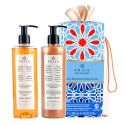 Prija Hair and Body Gift Pack (Includes Vitalizing Creamy Bath Foam with Ginseng and Fortifying Shampoo with Eruca Sativa) - Vegan Friendly - Dermatologically Tested - Made with 100% Recycled Bottle