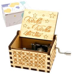Pursuestar Twinkle Twinkle Little Star Wood Music Box, Hand Crank Engraved Vintage Wooden Musical Box Gift for Children Boys Girls Birthday Christmas New Year