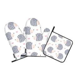 Samgula Cute Hedgehog Oven Mitts and Pot Holders Sets Pink Heart Dots Cartoon Heat Resistant 3pcs for Cooking Baking BBQ