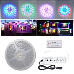Wattcctlm 80FT/Roll Chasing Effect WS2811 Pixels 24V SMD 5050 Waterproof LED Strip Light Magic Dream Color Addressable with Bluetooth Controller(Waterproof) and Power Supply(Waterproof)