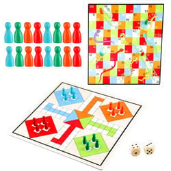 Deekin 2 in 1 Snakes and Ladders, Ludo Game Set, 12 x 12 Inch Ludo Board 2-4 Players Family Dice Set Classic Double Sided Board for Adults Teens, with 2 Wooden Dices and 16 Game Pieces
