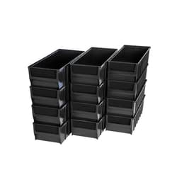 Storage Compat Storage Bin, Multibox RK401606 With 4 Dividers, Drawer Organizer, Multipurpose Plastic Stacking Container, Black, 16x4x6 Inches, Medium Size, 12 pack