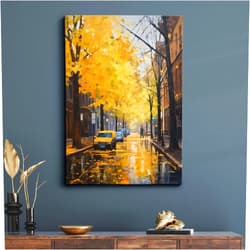 Custom Yellow Road City Tress Leafs Falling Abstract Poster Wall Art, Home Kitchen Office Room Decor, Yellow Road City Poster, Yellow Road City Photo,108